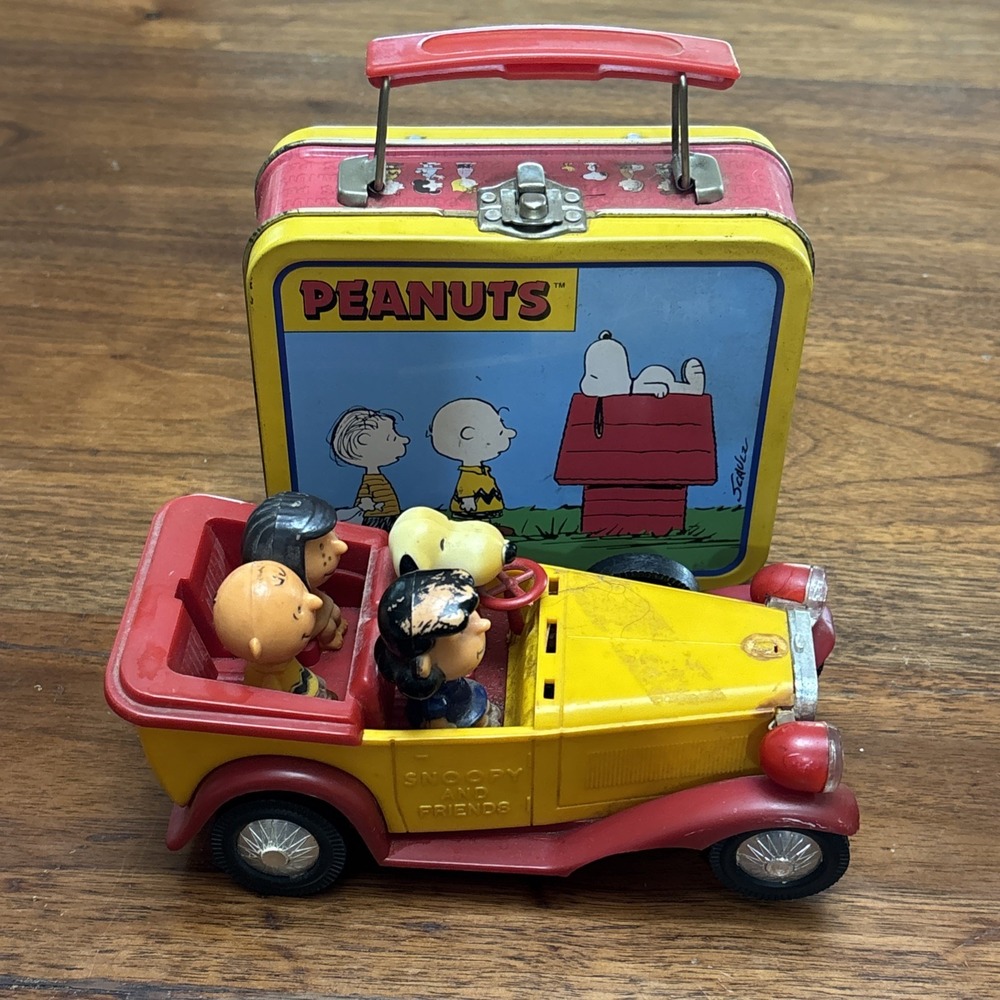 1999 PEANUTS VTG Mini Metal Lunchbox Snoopy & Friends + Jalopy Charlie Brown Car